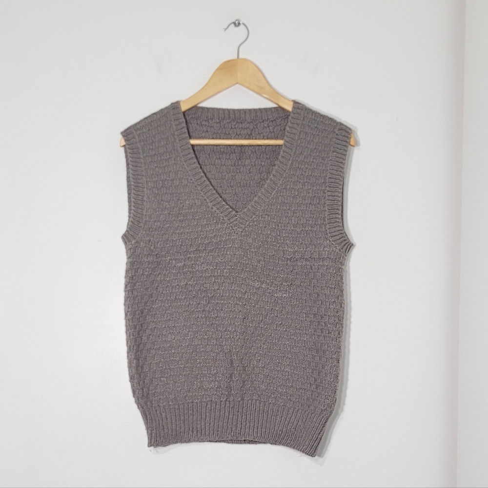 Vintage Light Brown Hand Knitted Unisex Cozy Sweater Vest Grandpa Cottagecore